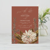 Herfst Bloemen Terracotta Waterverf Herfstbruiloft Save The Date (Staand voorkant)
