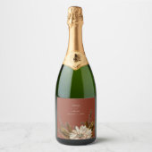 Herfst Bloemen Terracotta Waterverf Herfstbruiloft Sparkling Wijnetiket (Voorkant)