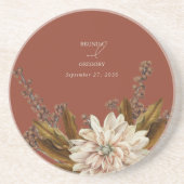 Herfst Bloemen Terracotta Waterverf Herfstbruiloft Zandsteen Onderzetter (Voorkant)