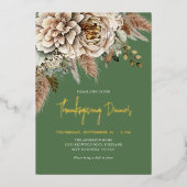 Herfst Bloemen Thanksgiving Diner Goud Folie Uitnodiging (Voorkant)