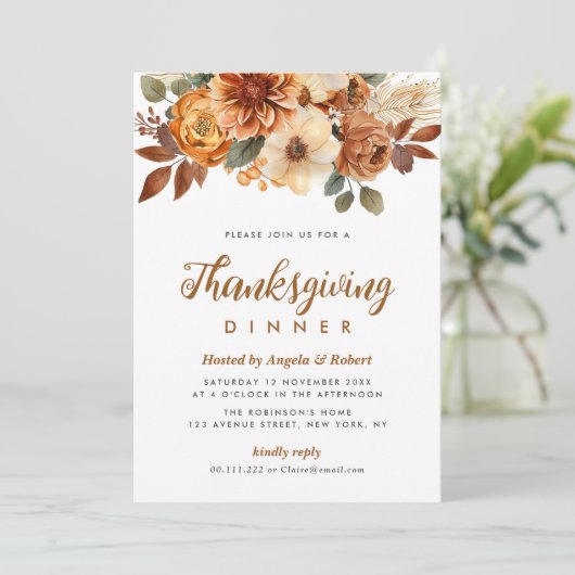 herfst bloemen Thanksgiving diner Kaart (Staand voorkant)