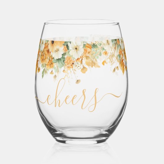 Herfst Bloemen, Thanksgiving kleuren, Cheers Wijnglas Zonder Voet (Voorkant)