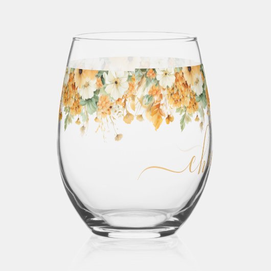 Herfst Bloemen, Thanksgiving kleuren, Cheers Wijnglas Zonder Voet (Rechts)