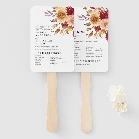 Herfst Bloemen Trouwprogramma Handwaaier (Voorkant en achterkant)