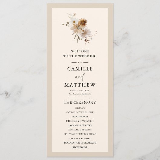 Herfst Bloemen Trouwprogramma Programmakaart (Voorkant)