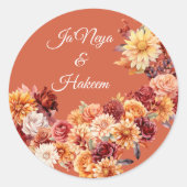 Herfst Bloemen Trouwronde Sticker (Voorkant)