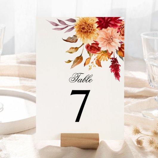 Herfst Bloemen Trouwtafel Nummers Kaart