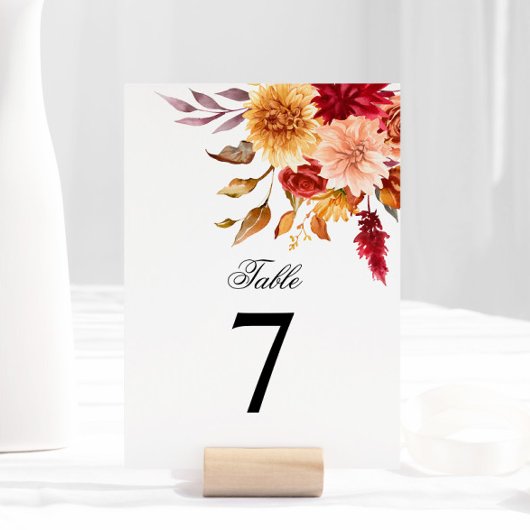 Herfst Bloemen Trouwtafel Nummers Kaart
