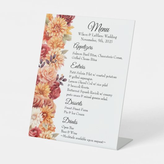 Herfst Bloemen Trouwtafel Top Sign Menu Reclamebord Met Voetstuk (Voorkant)