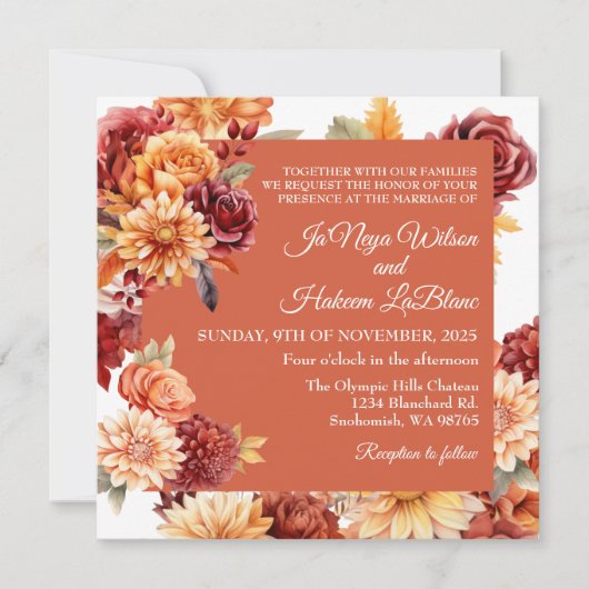 Herfst Bloemen Uitnodiging Plein (Voorkant)