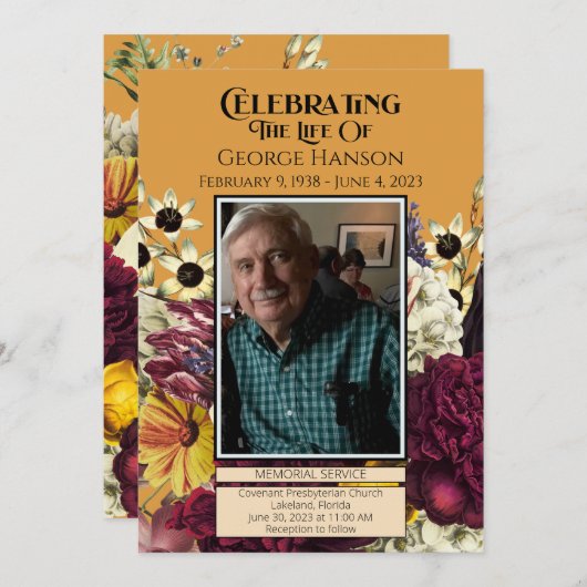 Herfst Bloemen Uitvaart Memorial Aankondiging (Voorkant / Achterkant)