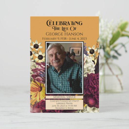 Herfst Bloemen Uitvaart Memorial Aankondiging (Staand voorkant)