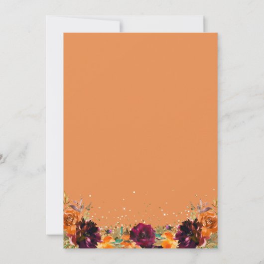 Herfst Bloemen Verbrande Sinaasappel Gouden Glitte Kaart (Achterkant)