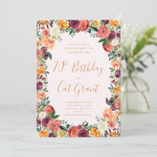 Herfst Bloemen Verjaardag Uitnodiging Elke Leeftij (Staand voorkant)