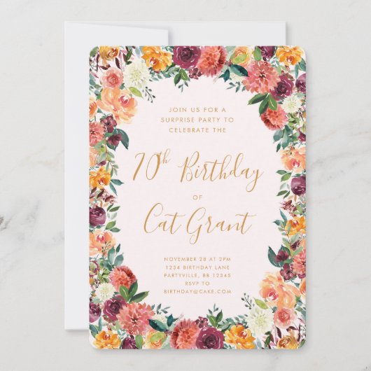 Herfst Bloemen Verjaardag Uitnodiging Elke Leeftij (Voorkant)