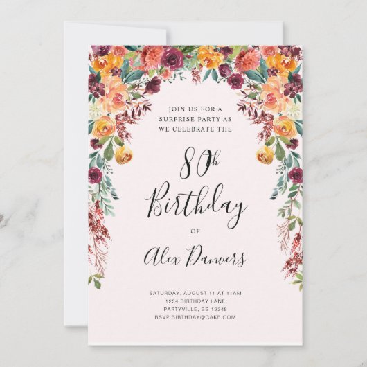 Herfst Bloemen Verjaardag Uitnodiging Elke Leeftij (Voorkant)