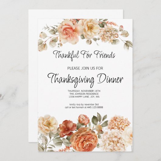 Herfst Bloemen VriendenUitnodiging Kaart (Voorkant / Achterkant)