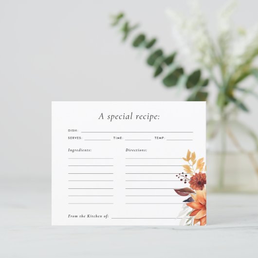 Herfst Bloemen Vrijgezellenfeest Recept Kaart (Staand voorkant)