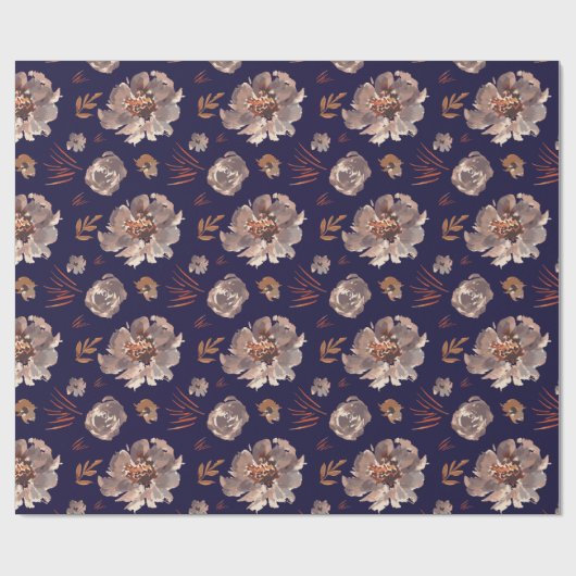 Herfst Bloemen Waterverf Blauw Patroon Cadeaupapier (Vlak)