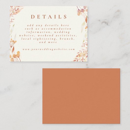 Herfst Bloemen Waterverf Boho Huwelijk Aardse Informatiekaartje (Voorkant / Achterkant)