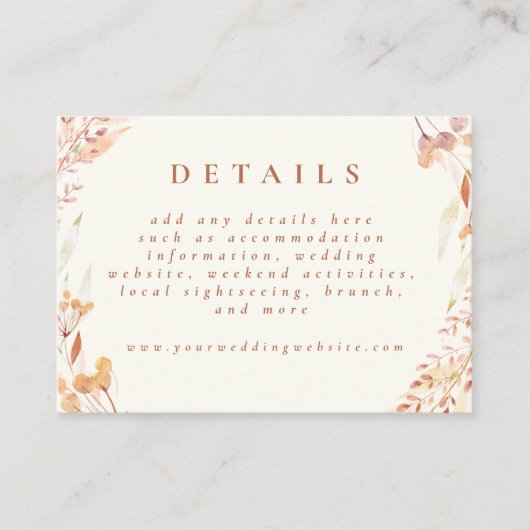 Herfst Bloemen Waterverf Boho Huwelijk Aardse Informatiekaartje (Voorkant)