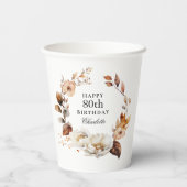 Herfst Bloemen Waterverf Botanische 80ste Verjaard Papieren Bekers (Achterkant)