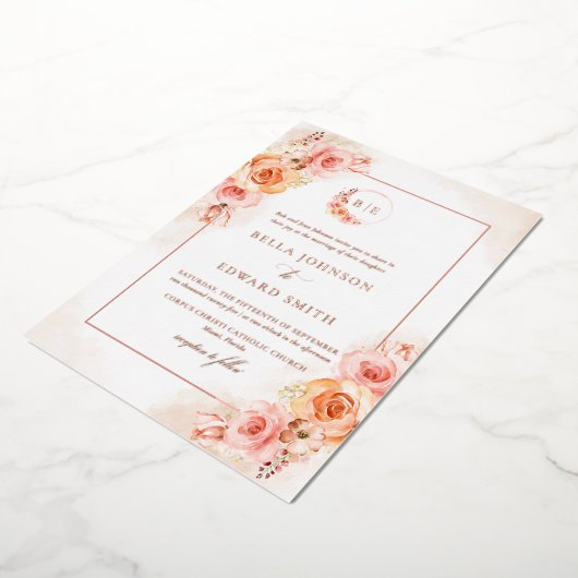 Herfst Bloemen Waterverf Bruiloft Folie Uitnodiging (Gedraaid)