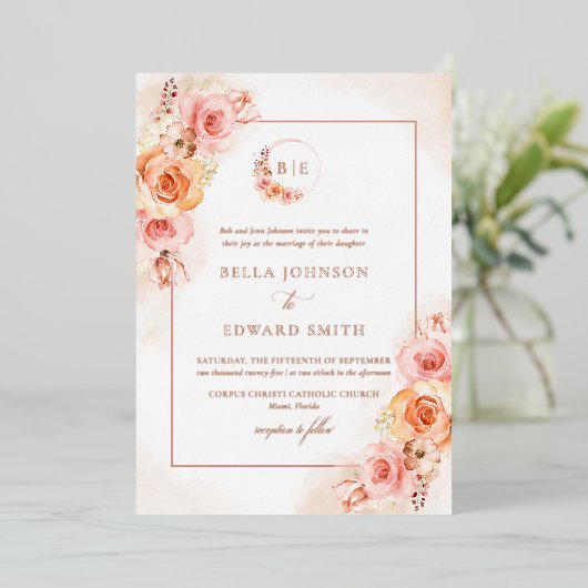 Herfst Bloemen Waterverf Bruiloft Folie Uitnodiging (Staand Voorkant)