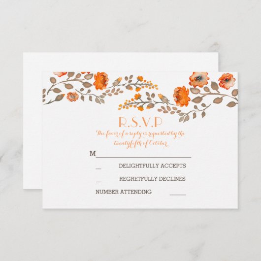 herfst bloemen waterverf geschilderde bruiloft RSV RSVP Kaartje (Voorkant / Achterkant)