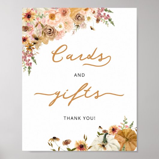 Herfst Bloemen Waterverf Pompoen Kaarten en gesche Poster (Voorkant)