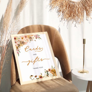 Herfst Bloemen Waterverf Pompoen Kaarten en gesche Poster