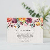 Herfst Bloemen waterverf rustieke bruiloft details Informatiekaartje (Staand voorkant)