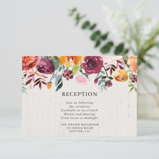 Herfst Bloemen waterverf rustieke bruiloft recepti Informatiekaartje (Staand voorkant)