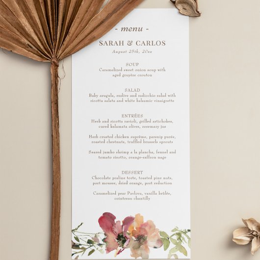 Herfst Bloemen Waterverf Wildflower Bruiloft Menu