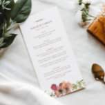 Herfst Bloemen Waterverf Wildflower Bruiloft Menu<br><div class="desc">Verhoog uw bruiloft eetervaring met onze prachtige Herfst Floral Waterverf Wildflower Wedding Menu. Ontworpen om de essentie van de natuurlijke schoonheid van de herfst vast te leggen, dit menu beschikt over een prachtige reeks handgeschilderde wilde bloemen in rijke, warme tinten van bordeaux, goud en diepgroen. Elk bloemendetail is zorgvuldig vervaardigd,...</div>