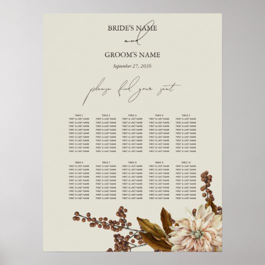 Herfst Bloemen Waterverf Zitkaarten Poster (Voorkant)