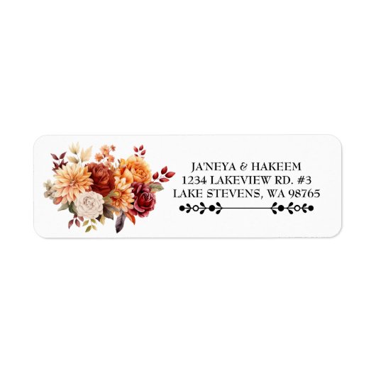 Herfst Bloemen Wedding Retour Adres Label Wit (Voorkant)