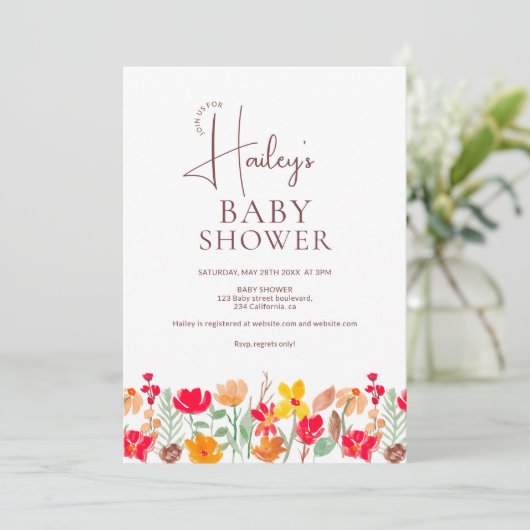 Herfst Bloemen Wilde bloemen waterverf Baby shower Kaart (Staand voorkant)
