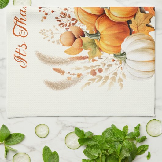 Herfst Bloemen Witte Pompoen Thanksgiving Theedoek (Gevouwen)