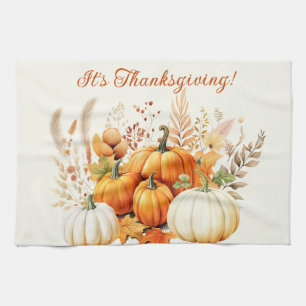 Herfst Bloemen Witte Pompoen Thanksgiving Theedoek