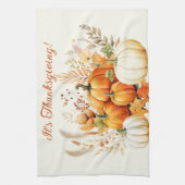 Herfst Bloemen Witte Pompoen Thanksgiving Theedoek (Verticaal)