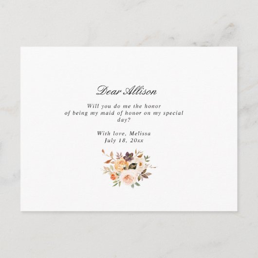 herfst bloemen zal je mijn Maid of Honor kaart (Achterkant)