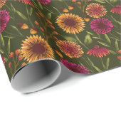 Herfst Bloemen Zonnebloem Bos op Donkergroen Cadeaupapier (Rol Hoek)