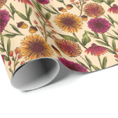 Herfst Bloemen Zonnebloem Veld op Cream Cadeaupapier (Rol Hoek)
