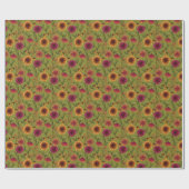 Herfst Bloemen Zonnebloem Veld op Olijfgroen Cadeaupapier (Vlak)