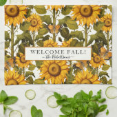 Herfst Bloemen Zonnebloem Vlinder Gebroken Wit Theedoek (Gevouwen)