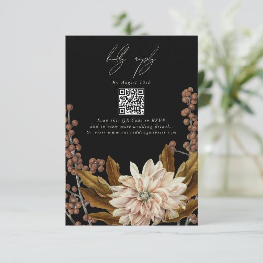 Herfst Bloemen Zwart Herfst Bruiloft QR Code Informatiekaartje (Staand voorkant)