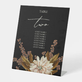 Herfst Bloemen Zwart Herfst Bruiloft Tafel Nummer Reclamebord Met Voetstuk
