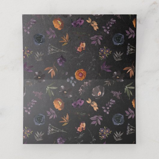 Herfst Bloemen Zwart Monogram Plaatskaartje (Binnenkant ongevouwen)