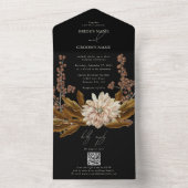 Herfst Bloemen Zwart Waterverf Herfst Bruiloft All In One Uitnodiging (Binnen)